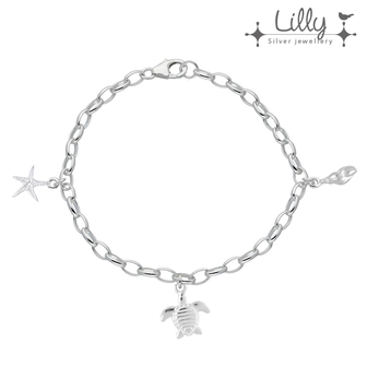 Lilly 104.6413 - zilveren kinder bedelarmband strand, schelp, zeester, schildpad