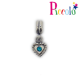 Piccolo APH-004B zilveren bedel hartje met blauwe zirkonia