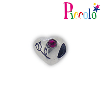 Piccolo APS-013R zilveren bedel hartje bloem met roze Swarovski