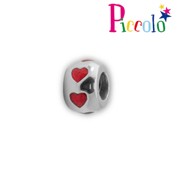 Piccolo APYB-01RD zilveren schuifstopper hartjes rood