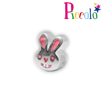 Piccolo APB-159 zilveren bedel emaille konijntje
