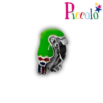 Piccolo APB-152-2 zilveren bedel emaille papegaai groen