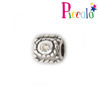 Piccolo APS-010W zilveren bedel met witte Swarovski