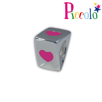 Piccolo APE-038RS zilveren bedel hartje roze emaille
