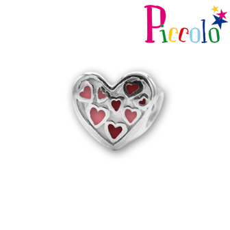 Piccolo APE-040RD zilveren bedel hartje met rode emaille
