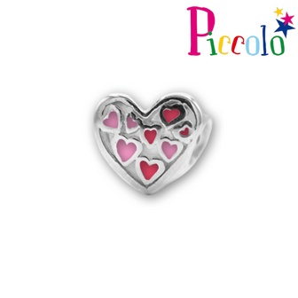 Piccolo APE-040RS zilveren bedel hartje met roze emaille