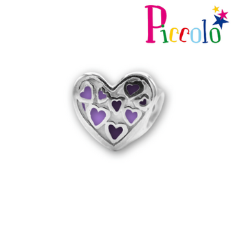 Piccolo APE-040P zilveren bedel hartje met paarse emaille