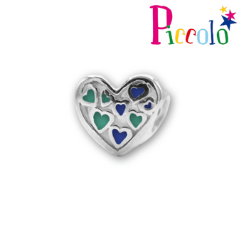 Piccolo APE-040B zilveren bedel hartje met blauwe emaille