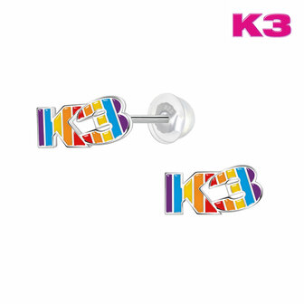 Zilveren K3 kinderoorbellen regenboog logo