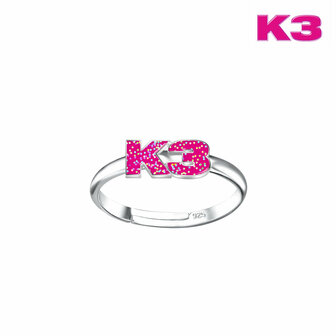 Zilveren K3 kinderring roze met glitters