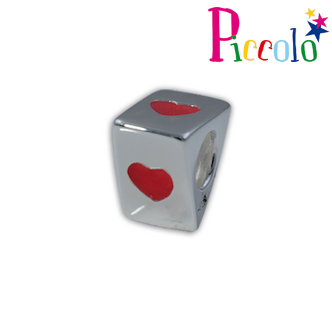 Piccolo APE-038RD zilveren bedel hartje rood emaille