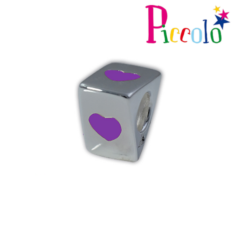 Piccolo APE-038P zilveren bedel hartje paars emaille