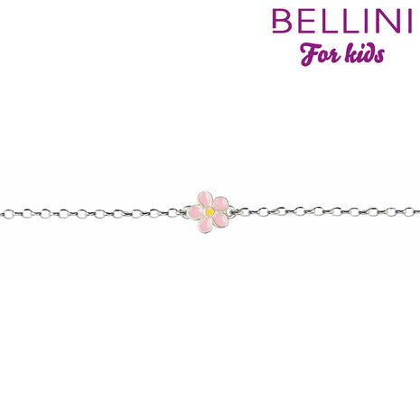 Bellini 572.001 - Zilveren Bellini baby armband met roze emaille bloem
