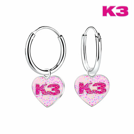 K3 oorringen hart en glitter