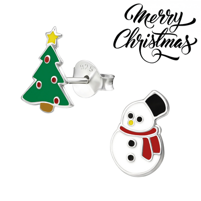 Kerst oorbellen Kerstboom en sneeuwpop